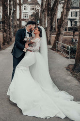 Long Sleeves Lace Wedding Dress Mermaid Off-the-Shoulder-27dress